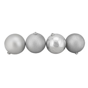 Northlight Shatterproof 4-Finish Christmas Ball Ornaments - 6" (150mm) - Silver Splendor - 4ct - 1 of 1