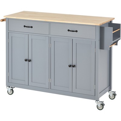 54.3 Inch Width Kitchen Island Cart With Solid Wood Top, 4 Door Cabinet ...