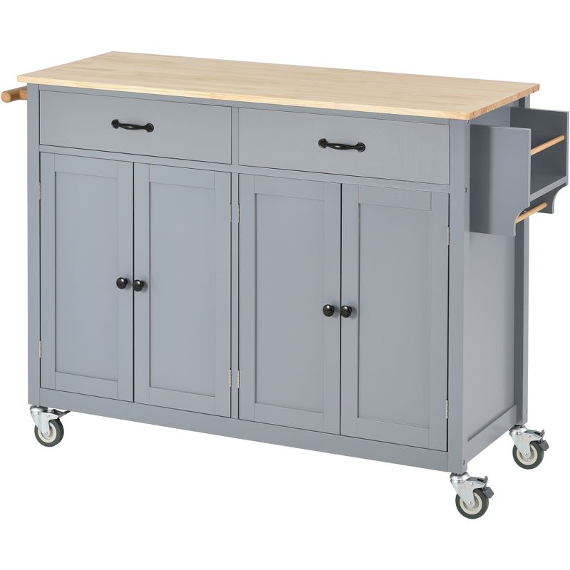 54.3 Inch Width Kitchen Island Cart with Solid Wood Top, 4 Door Cabinet, Two Drawers, Spice Rack and Locking Wheels-ModernLuxe, 2 of 13
