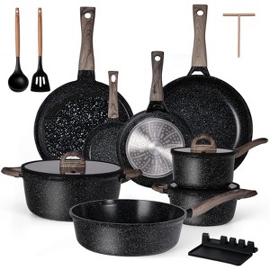 Aoibox 22-Piece Ceramic Nonstick Cookware Set with Glass Lids & Utensils, PFOS/PFOA-Free, Induction Ready - 1 of 4