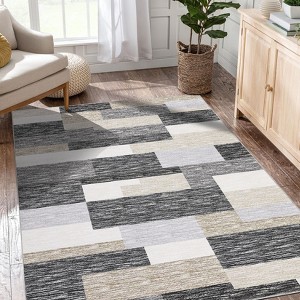 Modern Area Rugs Geometric Living Room Rug Soft Checkered Rugs Non Slip Low Pile Washable Rugs for Bedroom - 1 of 4