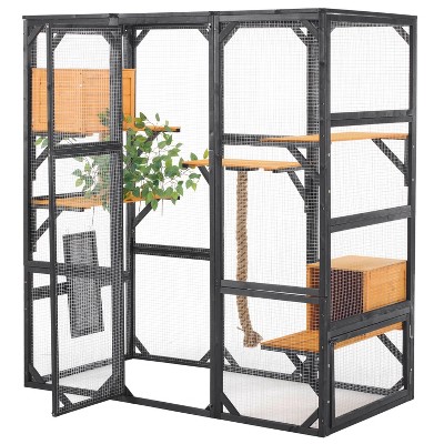 Gulches Black Brown Outdoor Cat House with Two Condos and Platforms