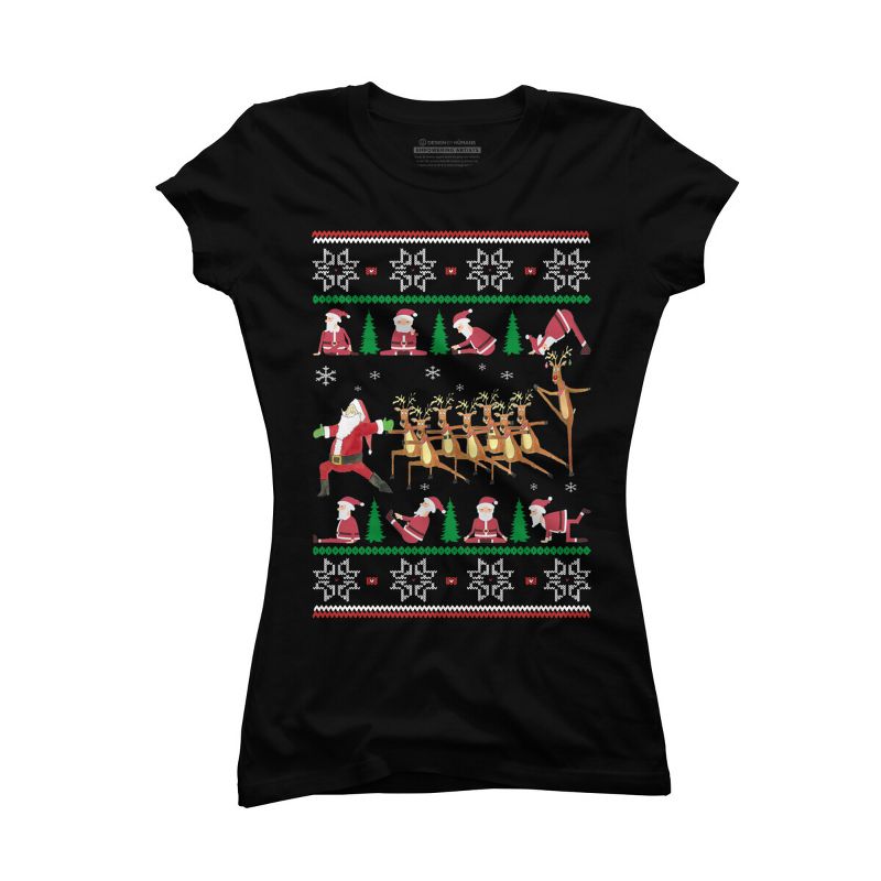 Junior's Design By Humans Yoga Christmas By sophialada T-Shirt, 1 of 4