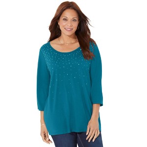 Catherines Women's Plus Size Raindrops Shimmer Tee - 1 of 4