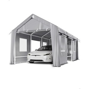 20'x13'x11' heavy-duty windproof carport with 20 GA reinforced poles and 14 mil PE canopy; fits full-sized pickup trucks and bass boats. Gray. - 1 of 4