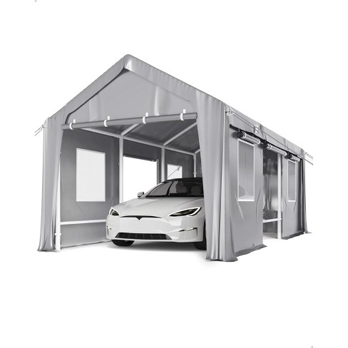 20'x13'x11' heavy-duty windproof carport with 20 GA reinforced poles and 14 mil PE canopy; fits full-sized pickup trucks and bass boats. Gray. - image 1 of 4