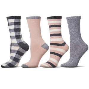Memoi Women's 4 Pair Pack Buffalo Check Buttersoft Crew Socks Blush 9-11 - 1 of 4