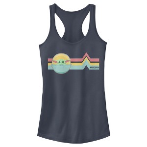 Juniors Womens Star Wars: The Mandalorian The Child Retro Stripes Racerback Tank Top - 1 of 4