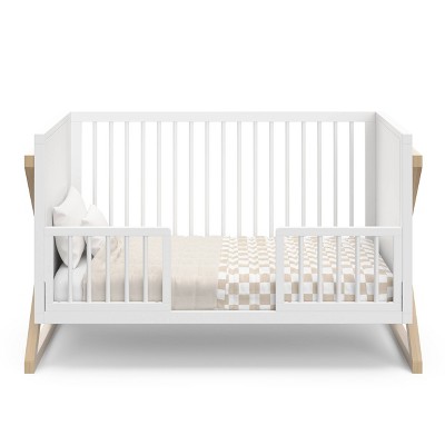 White and Driftwood 3-in-1 Convertible Baby Crib with Adjustable Mattress Support