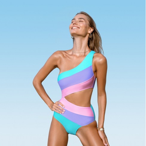 Women's Sexy Colorblock One Shoulder Swimsuit main image 1