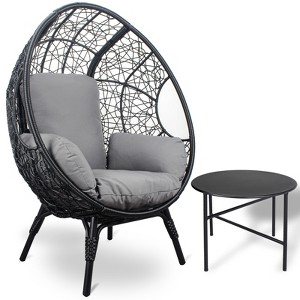 VisioGear Patio Egg Chairs with Side Table, Wicker Egg Chair with Oversized Semi-enclosed Cushion for Living Room Balcony, Black, 37.4"*53.5"*35.5" - 1 of 4