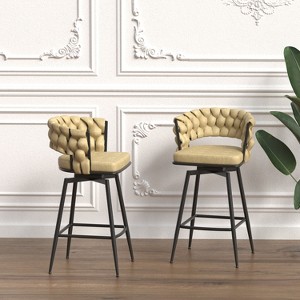 TiramisuBest Set of 2 28" Linen Woven Swivel Bar Stools, Upholstered Counter Chairs with Back, Armrest & Footrest, Black Legs (Grey) - 1 of 4