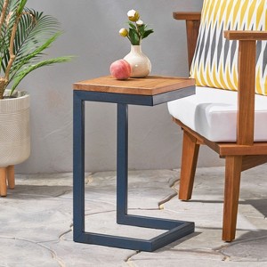 NicBex Modern C Shaped End Table for Couch, 12.75 Inch Side Table Wooden Tabletop and Iron Base for Bedroom - 1 of 4
