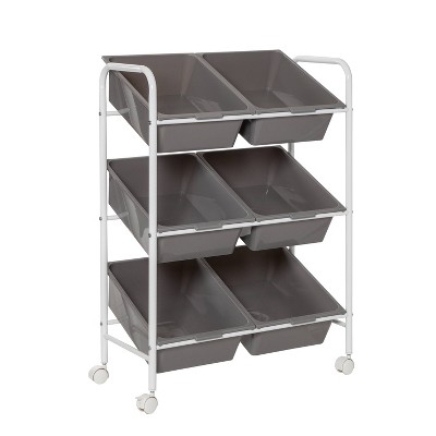 Honey-Can-Do 6 Bin rolling cart: Steel Utility Storage, Fade-Resistant, Ground Freestanding, 34" Height, 24" Depth, Gray