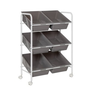 Honey-Can-Do 6 Bin rolling cart: Steel Utility Storage, Fade-Resistant, Ground Freestanding, 34" Height, 24" Depth, Gray - 1 of 4