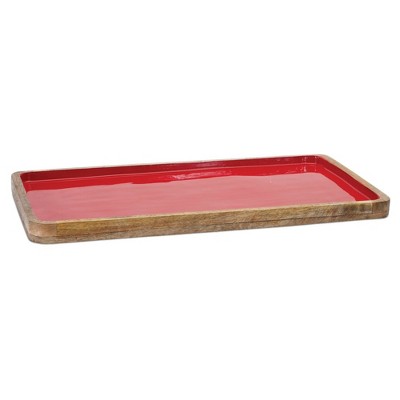 Melrose Red and Natural Wood Rectangular Tray Set