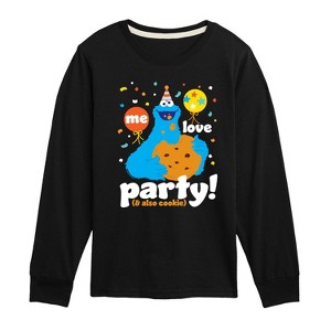Boys' - Sesame Street - Me Love Party Cookie Monster Long Sleeve Graphic T-Shirt - 1 of 3
