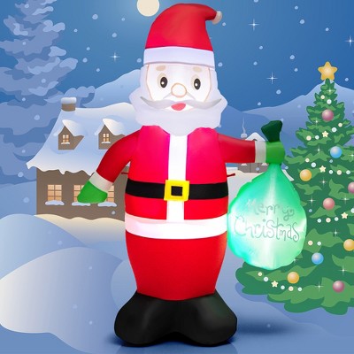 Costway 5 FT Christmas Decor Inflatable Santa Claus Holding a Gift Bag w/ LED Lights