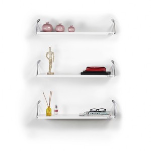 VYNXARIA Rustic Floating Wall Shelf - Wall-Mounted Triple Shelf Bracket for Books and Decorative Items, White/Chrome - 1 of 4