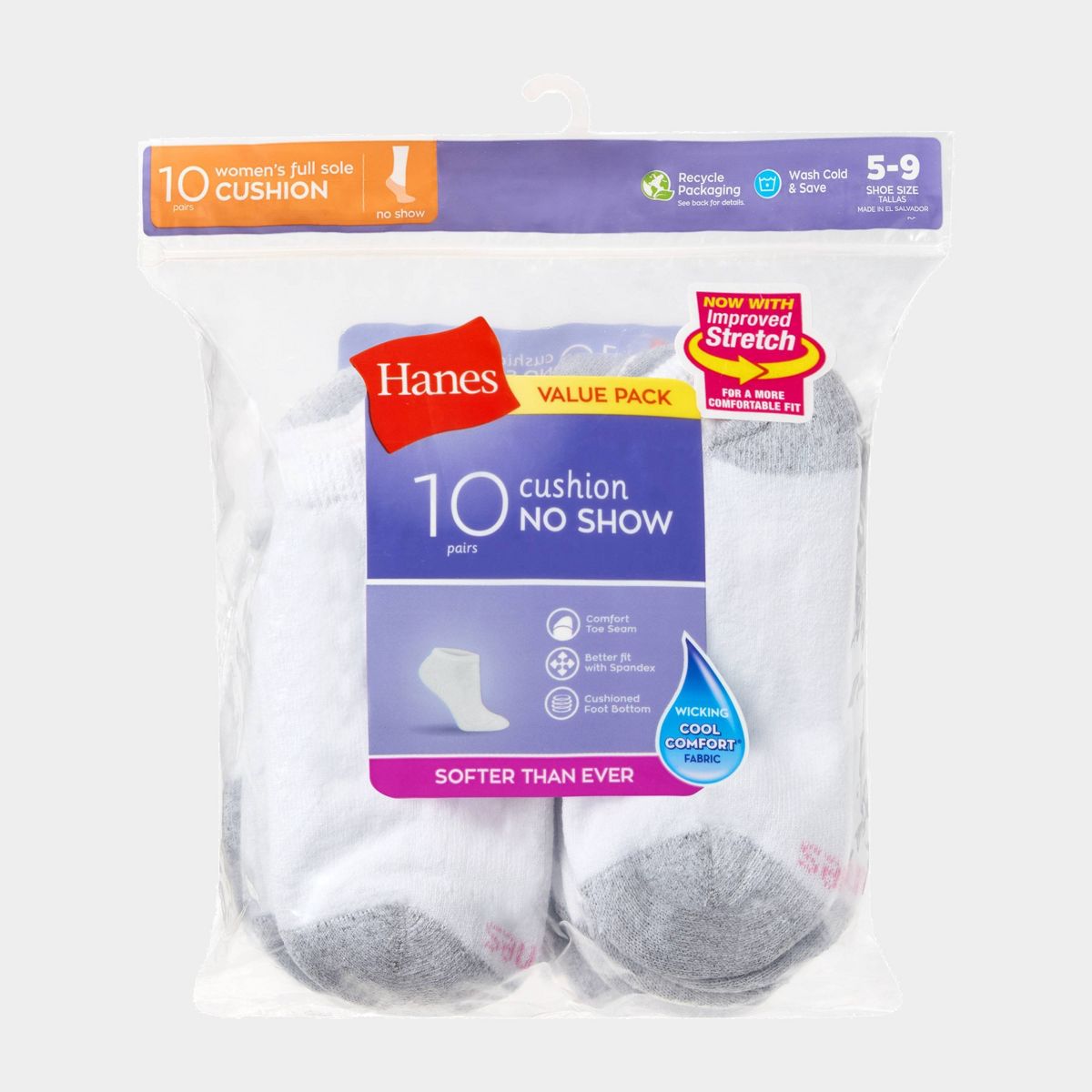 Hanes Women's Extended Size 10pk No Show Socks - 8-12 - thumbnail 3