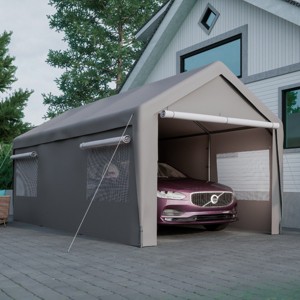 Outdoor 13×20 FT CarPort, Garage with Galvanized Steel Frame and PE Roof,  Storage Canopy Garage with Removable Sidewalls-Coolbibila - 1 of 4