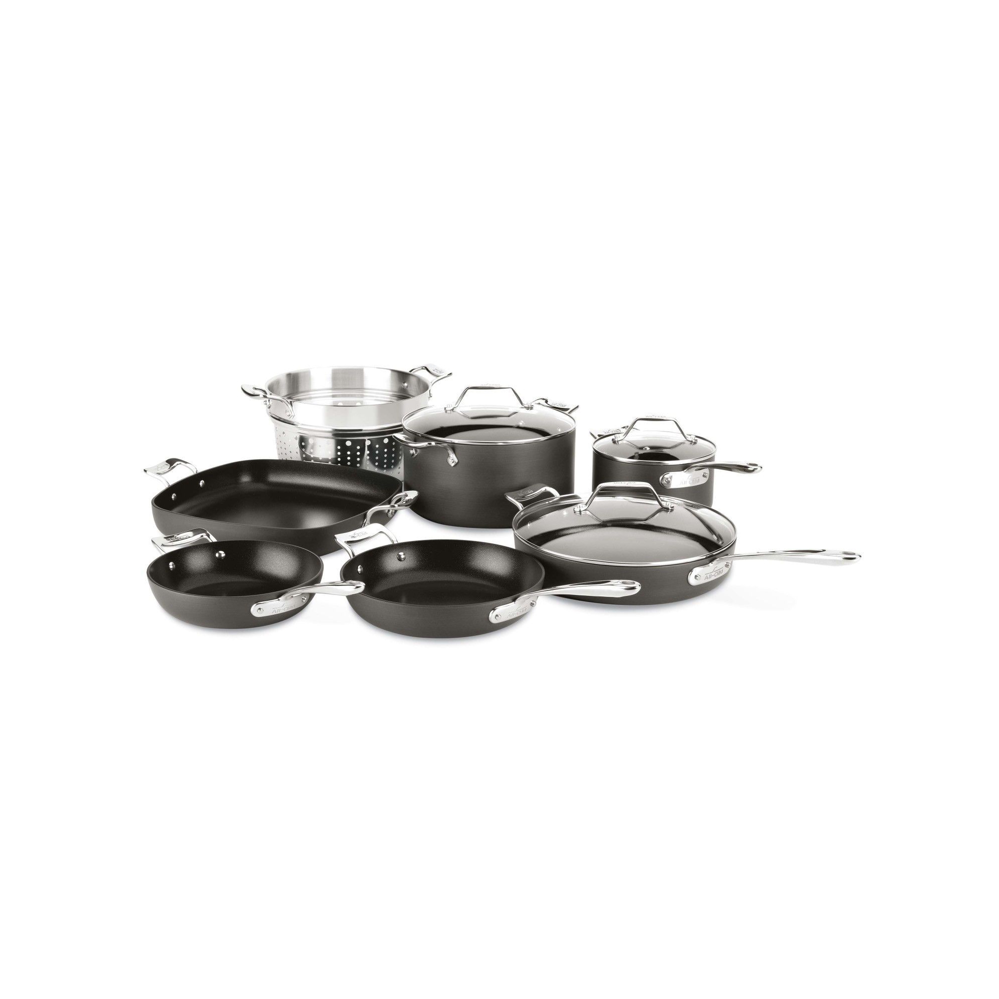 All-Clad 10 Piece Nonstick Cookware Set, Essentials Hard Anodized, Black
