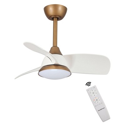 Parrot Uncle 28" Modern Antique Brass LED Ceiling Fan with Light and Remote Small Ceiling Fans with White Blades