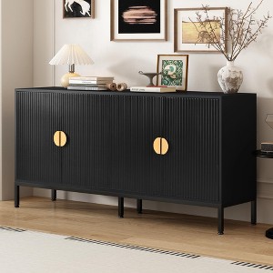 63"W Exquisite Vertical-Striped Sideboard with Metal Legs and Semi-Circular Handles, 4-Door Storage Cabinet with Adjustable Shelves -ModernLuxe - 1 of 4