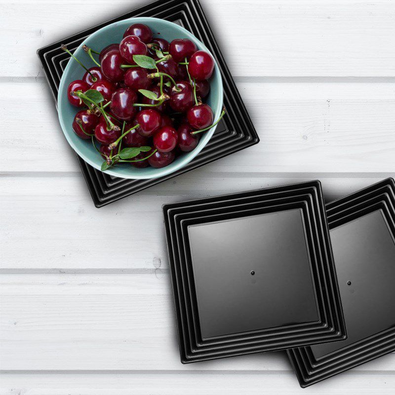 Smarty Had A Party 12" x 12" Black Square with Groove Rim Plastic Serving Trays (24 Trays), 3 of 5