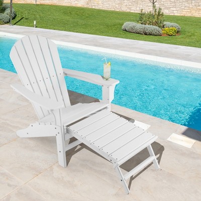 Costway Outdoor Patio HDPE Deck Adirondack Chair Beach Seat Retractable Ottoman White\Black\Coffee\Grey\Turquoise