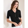 INSPIRE CHIC Women's Ribbed Knit V Neck Button Henley Half Sleeve Shirt - 2 of 4
