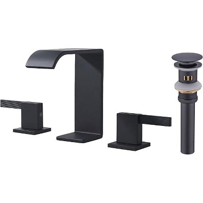 Mixxidea Waterfall Bathroom Sink Faucet 3 Hole, 8 inch with Pop Up Drain Matte Black