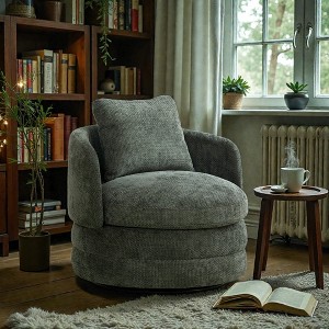 Mshliw Swivel Accent Chair with 360° Rotation, Single Sofa, Chenille Upholstery, Ergonomic Armrests, Soft Cushion and Included Pillow - 1 of 4