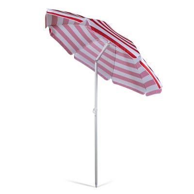 Red and White Striped 5.5 ft Beach Umbrella with Steel Pole