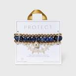 Beloved + Inspired Gold Granite with Evil Eye Charm Trio Stretch Beaded Bracelet Set - Blue