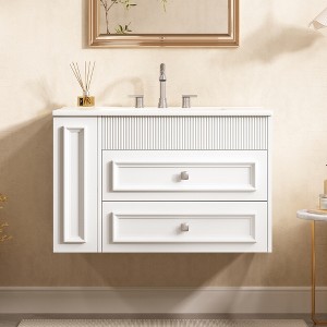30" Wall Mounted Floating Bathroom Vanity with 2 Drawers & 3-Hole Ceramic Sink, Modern Storage Cabinet - ModernLuxe - 1 of 4