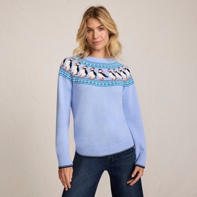 Lands' End Women's Drifter Jacquard Raglan Crew Neck Sweater