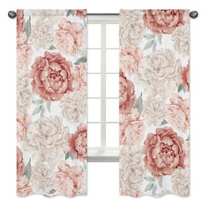 Sweet Jojo Designs Window Curtain Panels 84in. Peony Floral Garden Pink and Ivory - 1 of 4