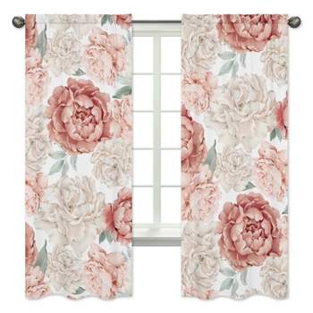 Sweet Jojo Designs Window Curtain Panels 84in. Peony Floral Garden Pink and Ivory