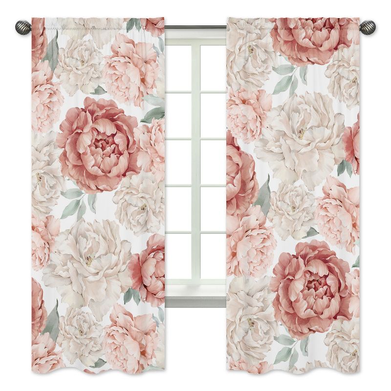 Sweet Jojo Designs Window Curtain Panels 84in. Peony Floral Garden Pink and Ivory, 1 of 6