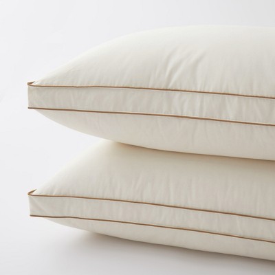 Organic Cotton Down Feather Gusseted Bed Pillows Set of 2