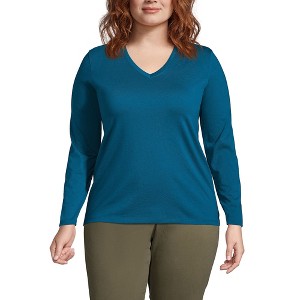 Lands' End Women's Relaxed Supima Cotton Long Sleeve V-Neck T-Shirt - 1 of 2