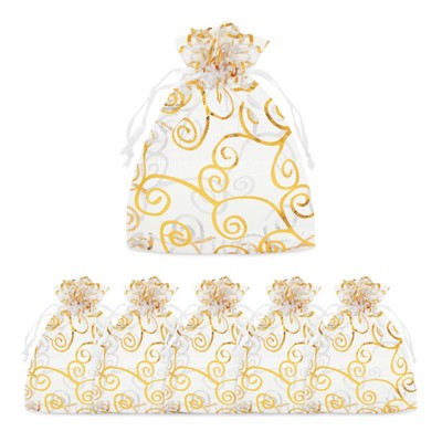 Juvale 120-Pack Gold Swirl Organza Wedding Small Gift Bags Party Favors Jewelry Pouches, 3.5 x 4.75 in