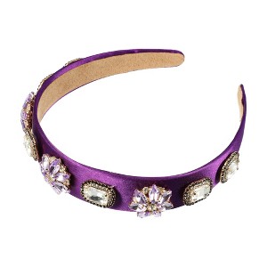 Unique Bargains Women's Bling Vintage Flowers Rhinestone Satin Wide Edge Headband 5.12"x1.18" 1pc - 1 of 4