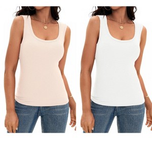ATHLECHIC Women's Scoop Neck Ribbed Wide Strap Sleeveless Workout Basic Sport Tank Tops 2 Packs - 1 of 4