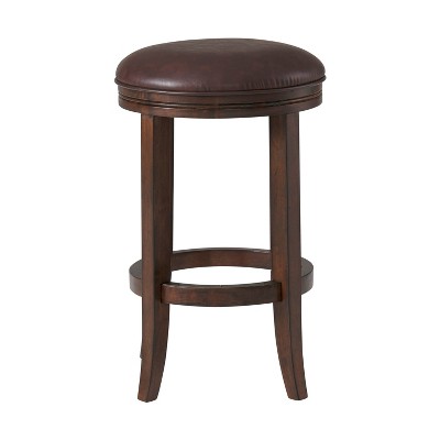 Distressed Walnut Backless Counter Stools with Leather Seat, Set of 2