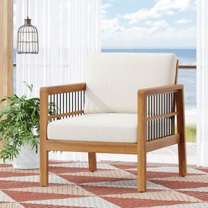 Okak 16"Boho Style Patio Accent Chairs Acacia Club Chair,1/2 Pcs Outdoor Armchair with 4.5" Seat Cushion for Backyard,Pooliside&Garden,400lbs Max - 1 of 4