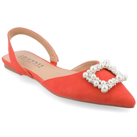 Обувь Journee Collection Women's Medium and Wide Width Hannae Sling Back Pointed Toe Flats, Orange 6