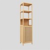 Tall Slim Storage Cabinet, Bamboo Bathroom Cabinet With Shutter Door And 3 Tier Shelves, Tower Corner Rack For Bathroom, Living Room, Kitchen Neutral - 2 of 4