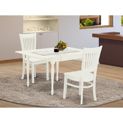 East West Furniture  3Pc Dining Table Set Includes a Wood Dining Table and 2 Kitchen Chairs with Solid Wood Seat Drop Leaf Table with Slat Back Chairs